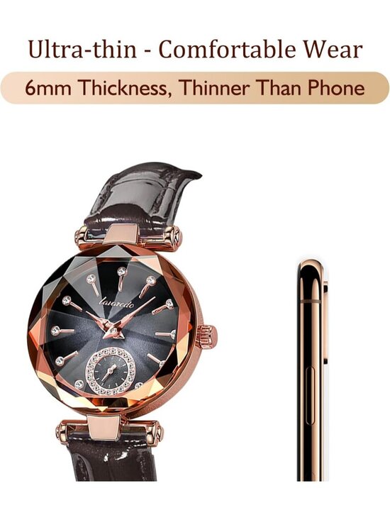Women\'s Cold Grey Elegant Leather Strap Analog Creative Diamond Dial Wrist Watch main image 4